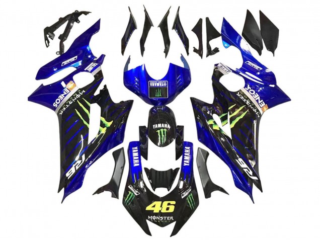 Yamaha YZF 600 R6 Motorrad Verkleidung 2017-2025 - Blau Glanzendes Schwarz Grun Monster ENEOS Yamalube