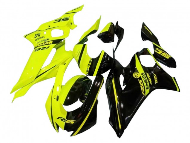 Yamaha YZF 600 R6 Motorrad Verkleidung 2017-2025 - Neon Gelb Glanzendes Schwarz Geteiltes