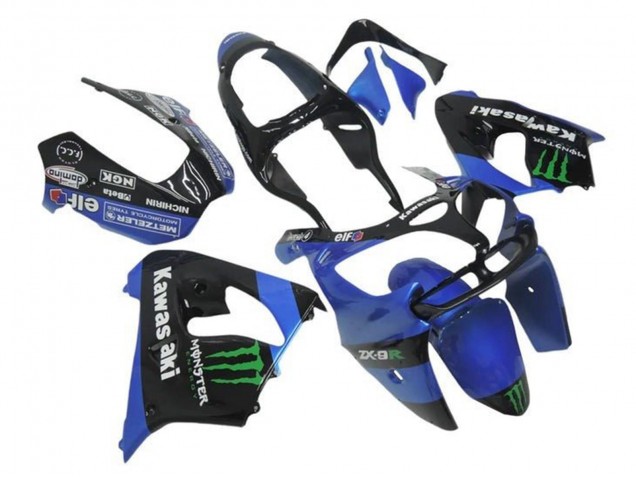 Kawasaki ZX9R Motorrad Verkleidung 2000-2001 - Blau Schwarz Grun Monster