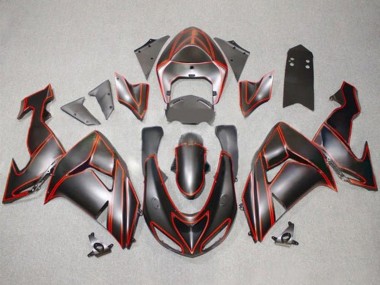 Kawasaki ZX10R Motorrad Verkleidung 2006-2007 - Matt Schwarz Rot PinStreifen