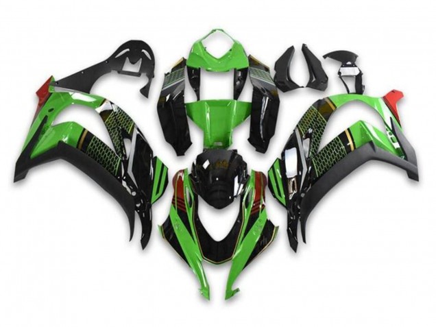 Kawasaki ZX10R Motorrad Verkleidung 2016-2020 - Grun Glanzendes Schwarz Rot Bienenwabe
