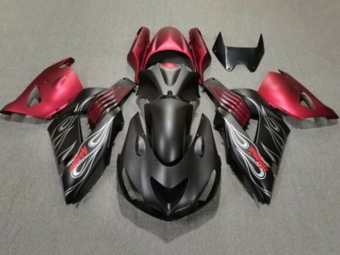 Kawasaki ZX14R ZZR1400 Motorrad Verkleidung 2006-2011 - Matt Schwarz Rot Silber Flamme