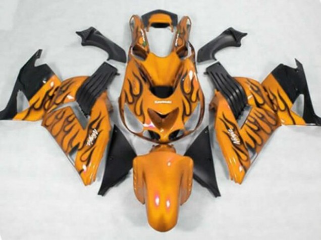 Kawasaki ZX14R ZZR1400 Motorrad Verkleidung 2006-2011 - Orange Schwarz Flamme