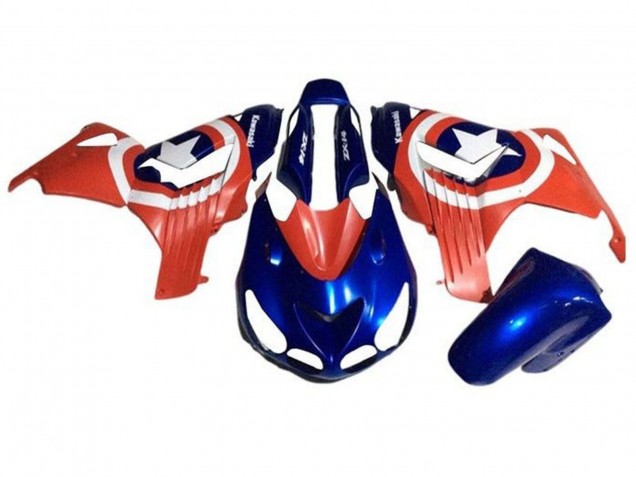 Kawasaki ZX14R ZZR1400 Motorrad Verkleidung 2006-2011 - Blau Rot Weiss Stern Captain America