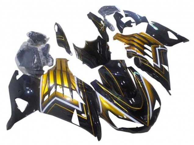 Kawasaki ZX14R ZZR1400 Motorrad Verkleidung 2012-2024 - Glanzendes Schwarz Gold Streifen