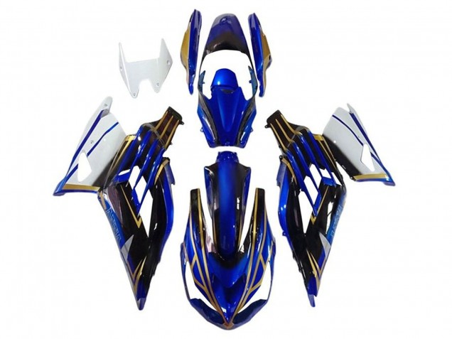 Kawasaki ZX14R ZZR1400 Motorrad Verkleidung 2012-2024 - Weiss Gold Blau Schwarz Streifen