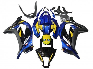 Kawasaki EX300 Motorrad Verkleidung 2013-2017 - Blau Gelb Schwarz Hai