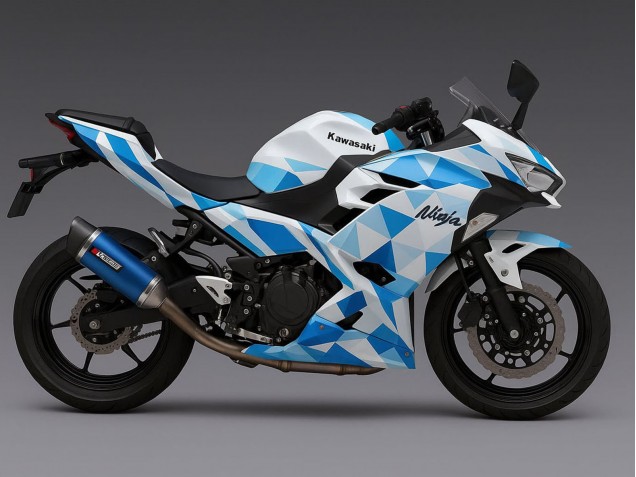 Kawasaki Ninja 500 EX500R Motorrad Verkleidung 2024-2025 - Weiss Blau Geometric