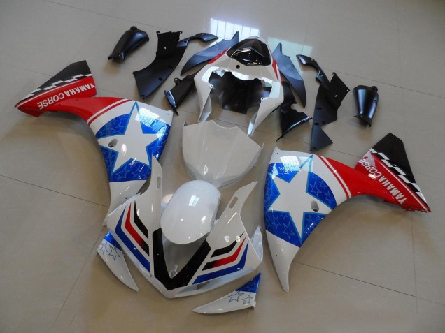 Yamaha YZF R1 Motorrad Verkleidung 2012-2014 - Weiss Blau Rot Schwarz Stern