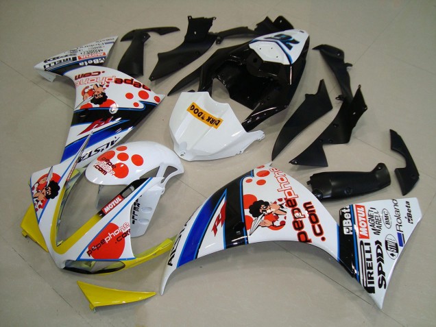 Yamaha YZF R1 Motorrad Verkleidung 2012-2014 - Weiss Orange Gelb Blau Schwarz Pepe Phone