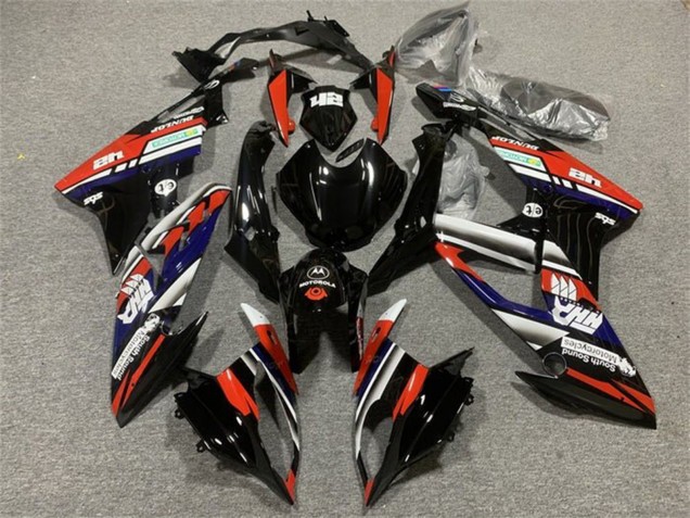BMW S1000RR Motorrad Verkleidung 2015-2016 - Weiss Rot Blau Glanzendes Schwarz Streifen