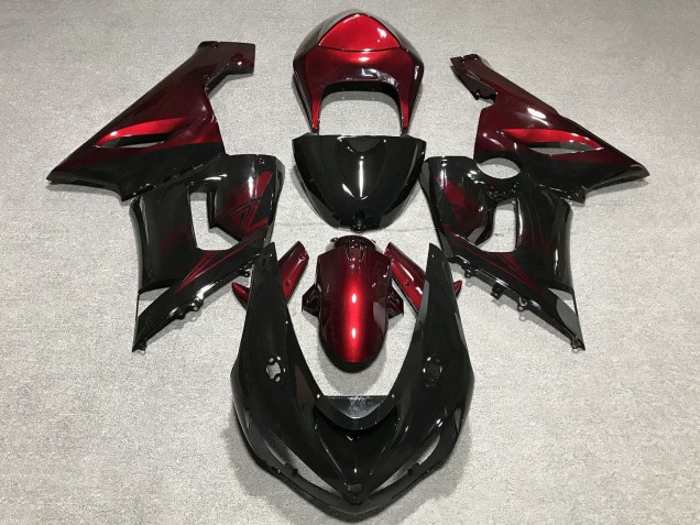 Kawasaki ZX6R Motorrad Verkleidung 2005-2006 - Rot Glanzendes Schwarz