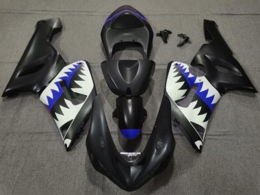 Kawasaki ZX6R Motorrad Verkleidung 2005-2006 - Matt Schwarz Weiss Blau Hai