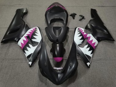 Kawasaki ZX6R Motorrad Verkleidung 2005-2006 - Matt Schwarz Weiss Rosa Hai