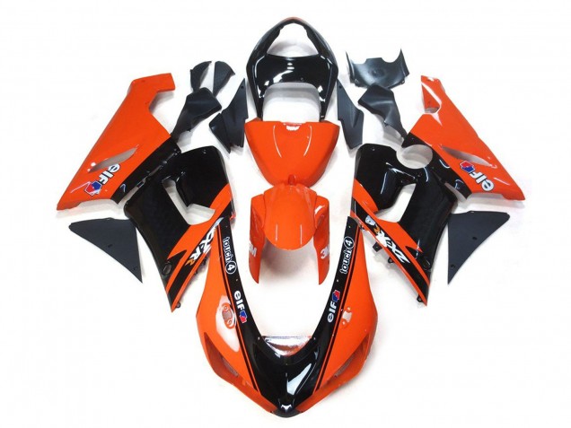 Kawasaki ZX6R Motorrad Verkleidung 2005-2006 - Orange Schwarz Elf