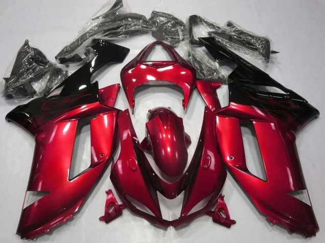Kawasaki ZX6R Motorrad Verkleidung 2007-2008 - Bonbon Rot Schwarz