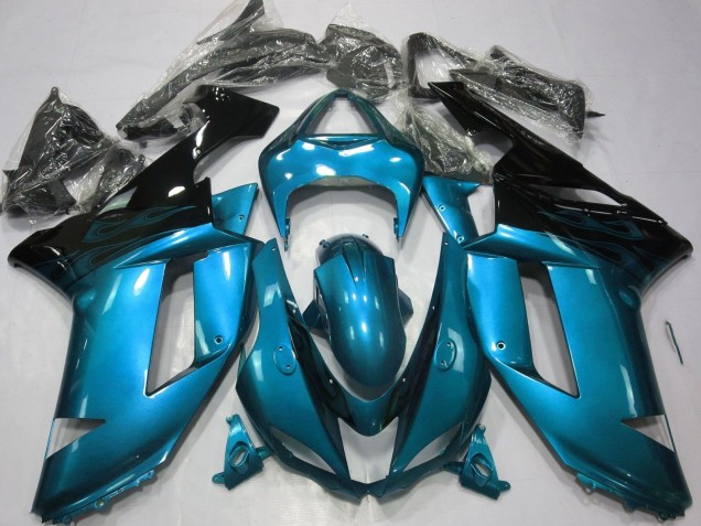 Kawasaki ZX6R Motorrad Verkleidung 2007-2008 - Hellblau Schwarz