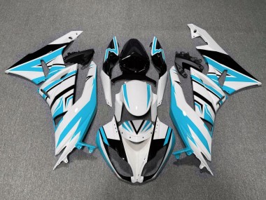 Kawasaki ZX6R Motorrad Verkleidung 2009-2012 - Weiss Hellblau Schwarz