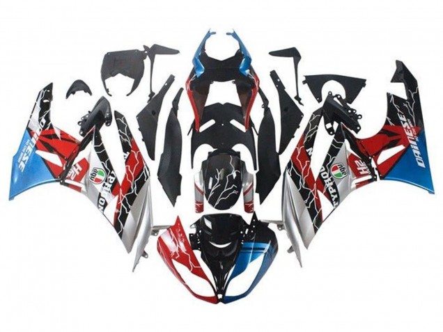 Kawasaki ZX6R Motorrad Verkleidung 2009-2012 - Blau Rot Glanzendes Schwarz Silber