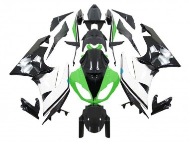 Kawasaki ZX6R Motorrad Verkleidung 2009-2012 - Grun Weiss Glanzendes Schwarz