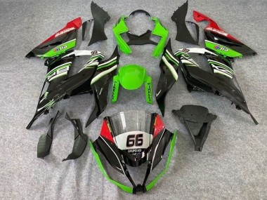 Kawasaki ZX6R Motorrad Verkleidung 2013-2018 - Grun Weiss Schwarz Rot Elf 66