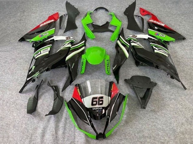 Kawasaki ZX6R Motorrad Verkleidung 2013-2018 - Grun Weiss Schwarz Rot Elf 66