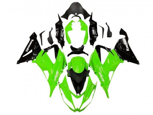 Kawasaki ZX6R Motorrad Verkleidung Kit 2013-2018 - Grun Glanzendes Schwarz