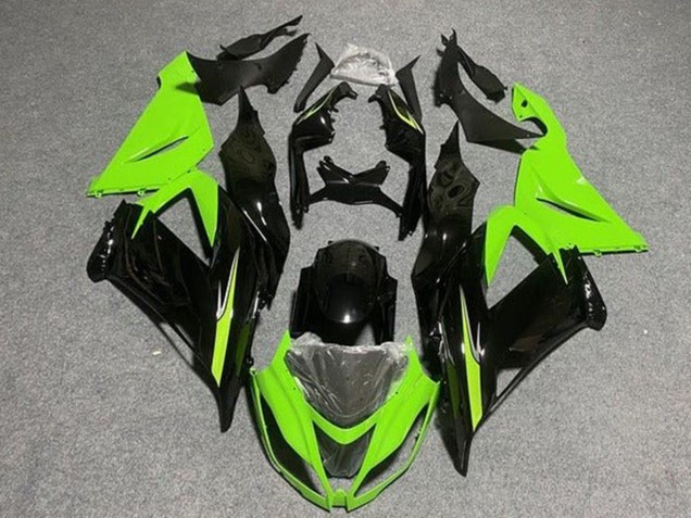 Kawasaki ZX6R Motorrad Verkleidung 2013-2018 - Hellgrun Glanzendes Schwarz