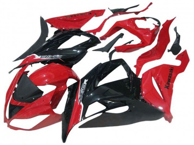 Kawasaki ZX6R Motorrad Verkleidung 2013-2018 - Rot Glanzendes Schwarz