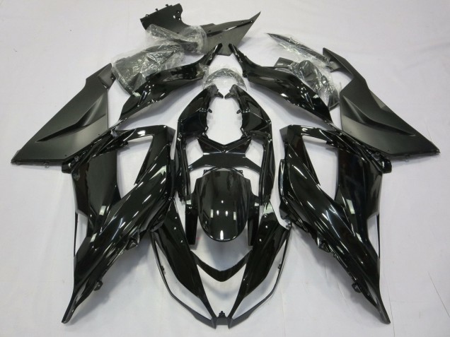 Kawasaki ZX6R Motorrad Verkleidung 2013-2018 - Glanzendes Schwarz Matt Schwarz