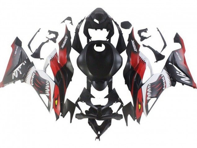 Kawasaki ZX6R Motorrad Verkleidung 2019-2022 - Matt Schwarz Rot Weiss Hai