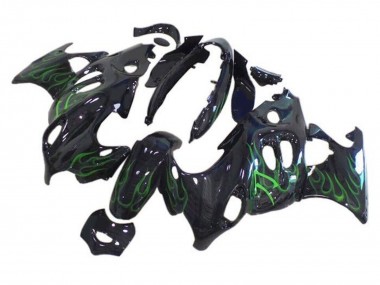 Suzuki GSX600F/GSX750F Motorrad Verkleidung 2004-2006 - Glanzendes Schwarz Grun Flamme