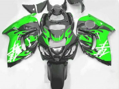 Suzuki GSXR 1300 Hayabusa Motorrad Verkleidung 2008-2020 - Schwarz Grun Flamme