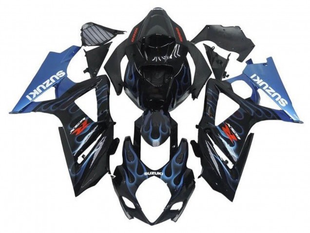 Suzuki GSXR 1000 Motorrad Verkleidung 2005-2006 - Schwarz Hellblau Flamme