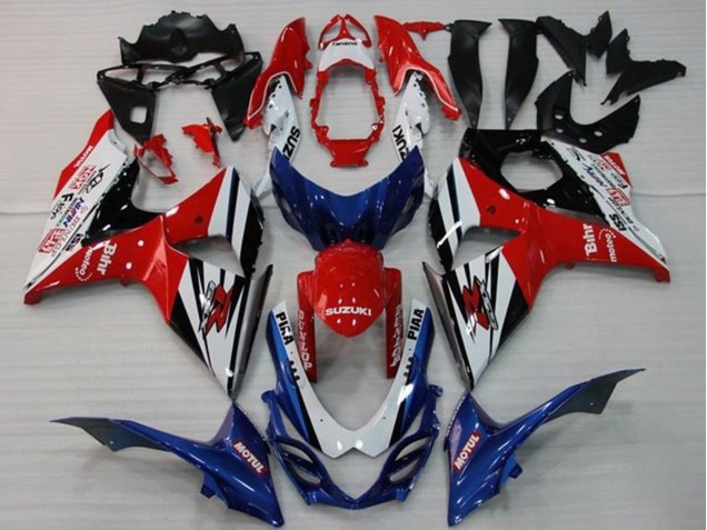 Suzuki GSXR 1000 Motorrad Verkleidung 2009-2016 - Weiss Rot Blau Schwarz Streifen