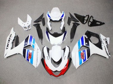 Suzuki GSXR 1000 Motorrad Verkleidung 2009-2016 - Weiss Blau Rot Schwarz Streifen