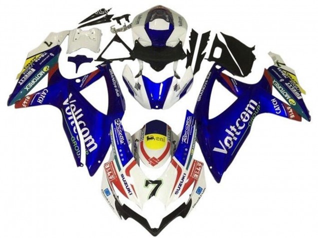 Suzuki GSXR 600 / GSXR 750 Motorrad Verkleidung 2008-2010 - Weiss Blau Gelb Rot Voltcom 7