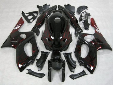 Yamaha YZF600R Thundercat Motorrad Verkleidung 1996-2007 - Glanzendes Schwarz Rot Flamme