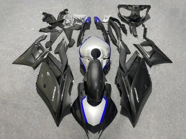 Yamaha YZF R3/R25 Motorrad Verkleidung 2019-2021 - Schwarzer Carbonfaser Stil Silberblau