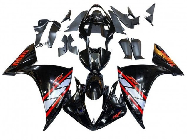 Yamaha YZF 1000 R1 Motorrad Verkleidung 2009-2011 - Glanzendes Schwarz Silber Rot Streifen