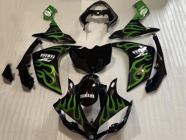 Yamaha YZF 1000 R1 Motorrad Verkleidung 2007-2008 - Glanzendes Schwarz Grun Flamme
