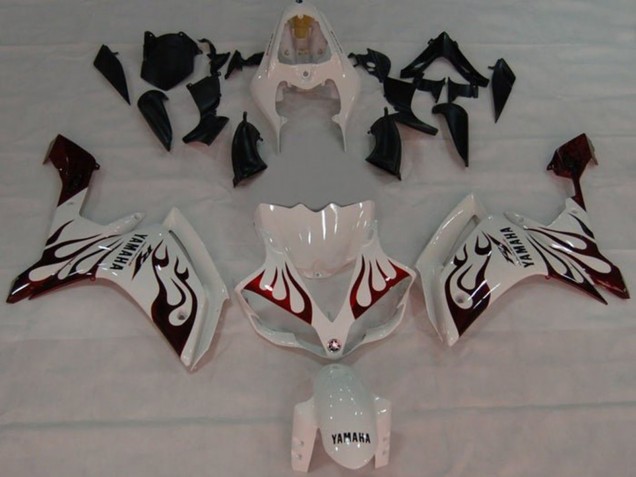 Yamaha YZF 1000 R1 Motorrad Verkleidung 2007-2008 - Weiss Rot Schwarz Flamme
