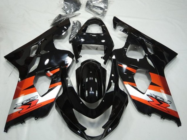 Suzuki GSXR 600 / GSXR 750 Motorrad Verkleidung 2004-2005 - Glanzendes Schwarz Orange Weiss mit Aufkleber