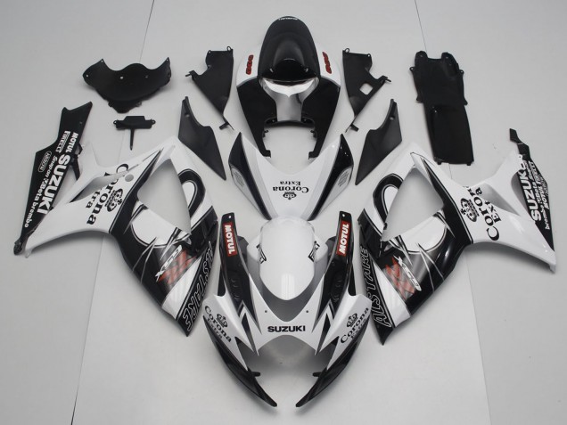 Suzuki GSXR 600 / GSXR 750 Motorrad Verkleidung 2006-2007 - Weiss Schwarz Rot Corona Extra Motul Alstare
