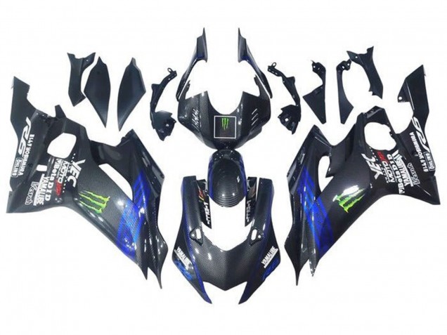 Yamaha YZF R6 Motorrad Verkleidung 2017-2025 - Blau Schwarz Kunst Carbonfaser Grun Monster