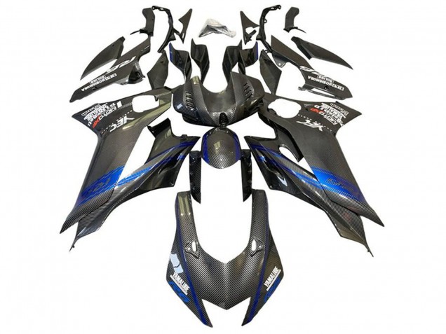 Yamaha YZF R6 Motorrad Verkleidung 2017-2025 - Blau Schwarz Kunst Carbonfaser
