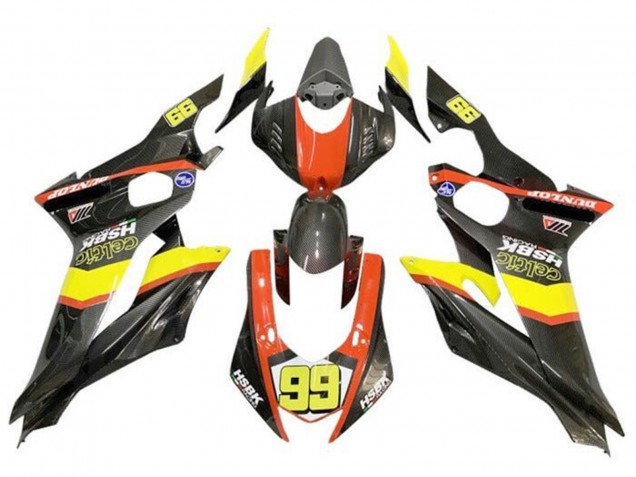 Yamaha YZF R6 Motorrad Verkleidung 2017-2025 - Gelb Orange Schwarz Kunst Carbonfaser