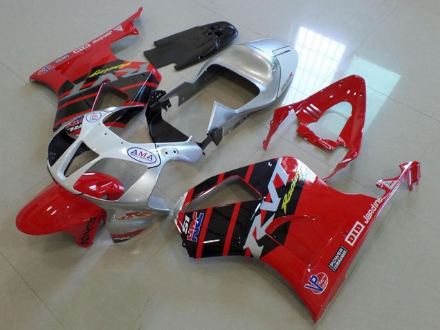 Honda VTR1000 Motorrad Verkleidung 2000-2006 - Silber Rot Glanzendes Schwarz Streifen