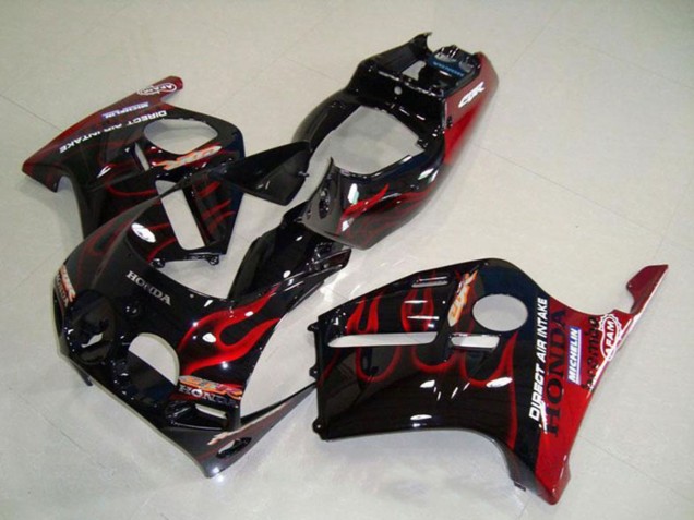 Honda CBR250RR MC19 Motorrad Verkleidung 1988-1989 - Glanzendes Schwarz Rot Flamme