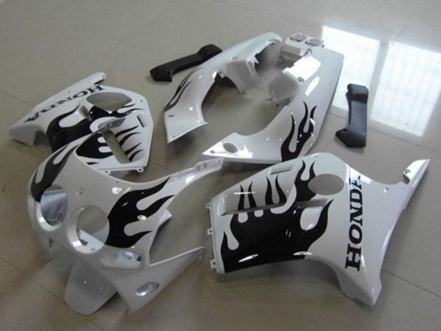 Honda CBR250RR MC19 Motorrad Verkleidung 1988-1989 - Weiss Glanzendes Schwarz Flamme